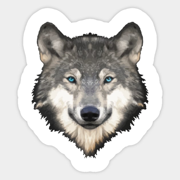 Gray Wolf with Blue Eyes Sticker by AlmiranWhite